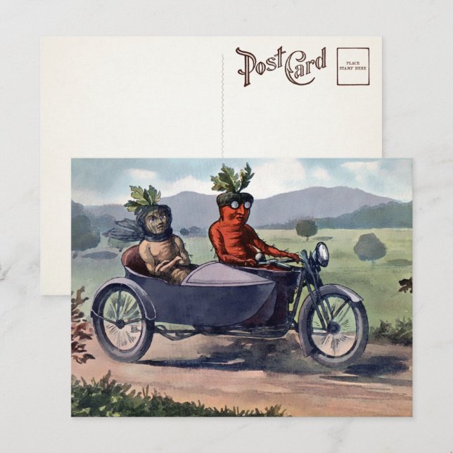 Victorianska körande morötter vykort  (Fram/baksida)