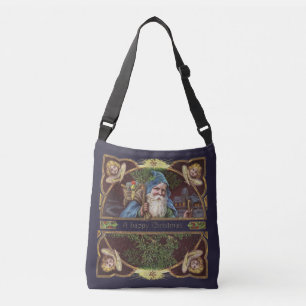 Victorianska Santa Änglar Blå Jul Gammal Konst Axelväska