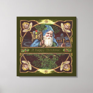 Victorianska Santa Änglar Blå Jul Gammal Konst Canvastryck