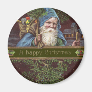 Victorianska Santa Änglar Blå Jul Gammal Konst Magnet