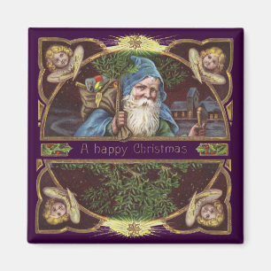 Victorianska Santa Änglar Blå Jul Gammal Konst Magnet