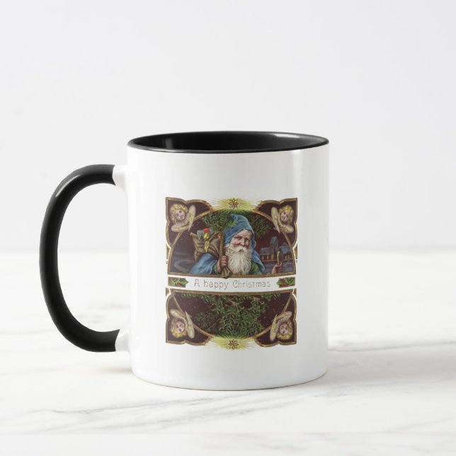Victorianska Santa Änglar Blå Jul Gammal Konst Mugg (Vänster)