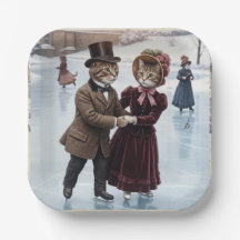 Victorianska skridskoåkande katter Pappers tallrik
