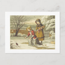 Victorianska vinterbarn matar rödhake (1853)