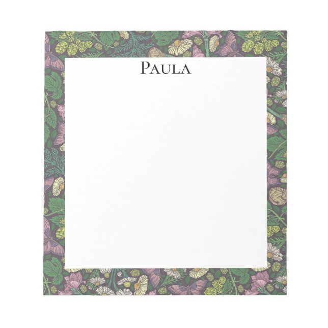 Victorianska vita prästkragar lila fjärilar trädgå anteckningsblock (Framsida)