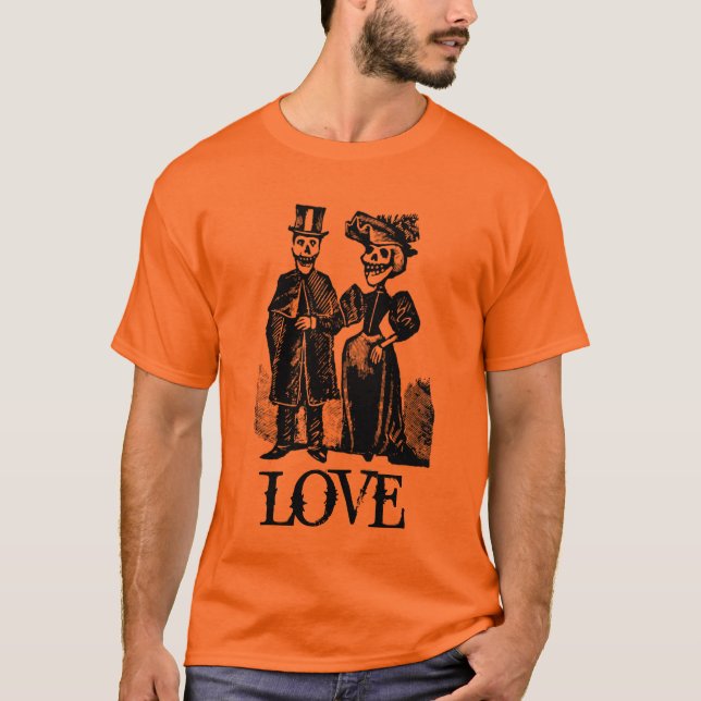 Victorianskelett kopplar ihop den Goth Halloween Tee (Framsida)