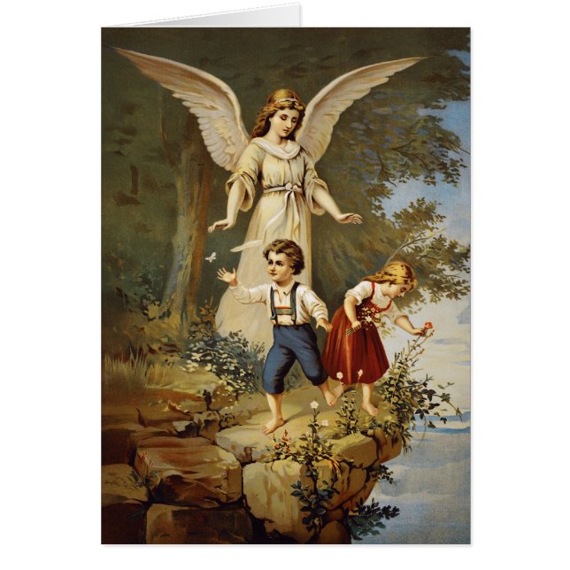 Victorianskyddsängel och barn hälsningskort (Framsidan)
