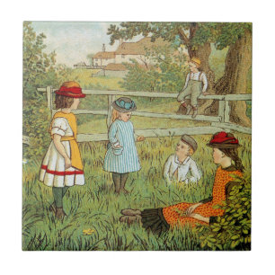 Victoriansommar, barn som leker i gräset kakelplatta