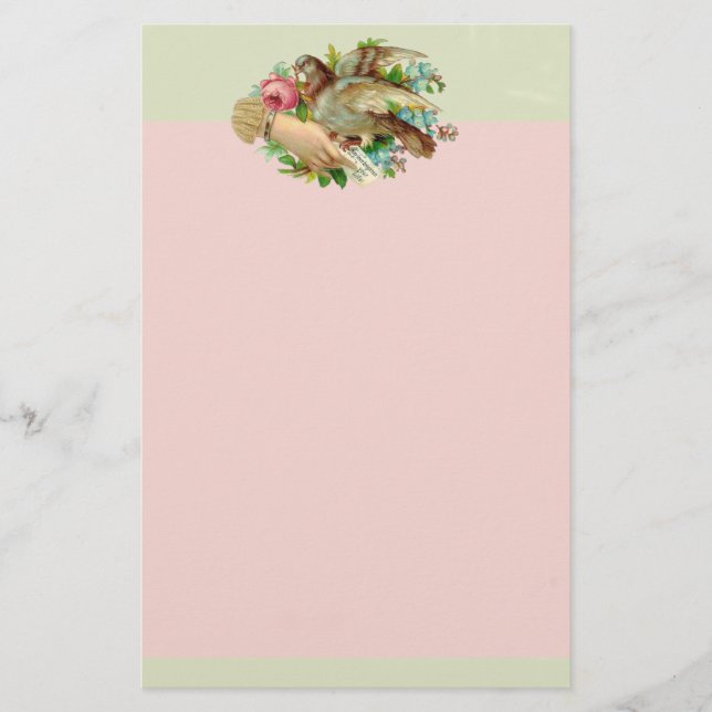 Victorianvalentinfågeln och steg brevpapper (Framsida)