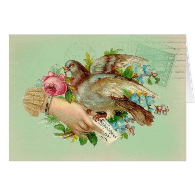 Victorianvalentinfågeln och steg, mors dag hälsningskort (Framsidan Horizontal)