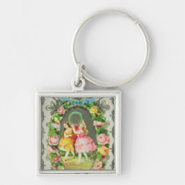 Victorianvalentinkort Fyrkantig Silverfärgad Nyckelring