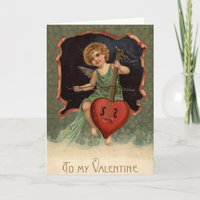 Victorianvioloncell som leker Cupidvalentin kortet Helgkort (Framsida)