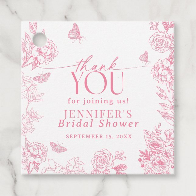 Victorias Blommigt Rosa och White Butterfly Gåvor Etiketter (Framsida)