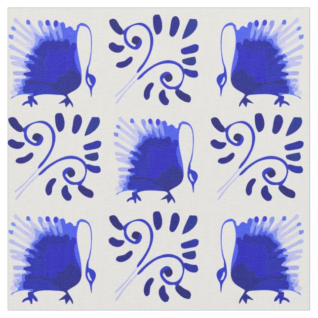 Victorias Blue Svanar William Morris Mönster Vinta Tyg (Närbild)