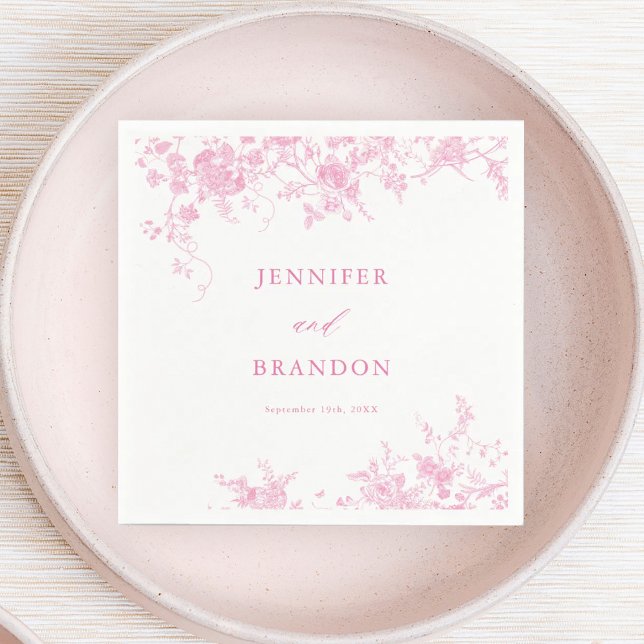 Victorias Fransk Rosa Blommigt Bröllop Napkins Pappersservett (Skapare uppladdad)