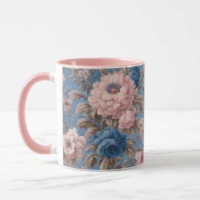 Victorias Pastel Blue och Rosa Blommar Mugg (Vänster)