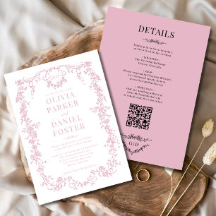 Victorias Rosa Alla i One Bröllop Monogram Inbjudningar