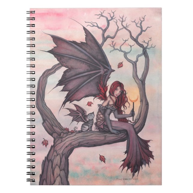 Victorias Träd Gothic Fairy med Cat Fantasy Art Anteckningsbok (Framsidan)