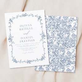 Victorias Vintage Fransk Blue Blommigt Bröllop Inbjudningar