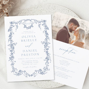 Victorias Vintage Fransk Photo All in One Bröllop Inbjudningar