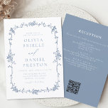 Victorias Vintage QR-kod Blue Blommigt Bröllop Inbjudningar<br><div class="desc">Transportera dina gäster till en elegans och romantik med vår Viktorianska Vintage Fransk Blue Blommigt Bröllop-inbjudan. Inspirerad av den vanvorianska tidsåldern och försedd med delikat blått Fransk blommigtar, utstrålar den här inbjudan att vara sofistikerad. Den invecklade detaljrikedomen, den invecklade utformningen av blommigten och den vintage-inspirerade typografin skapar en känsla av...</div>