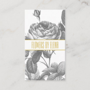 Victoriasvart och vit ros-blommor chic guld visitkort