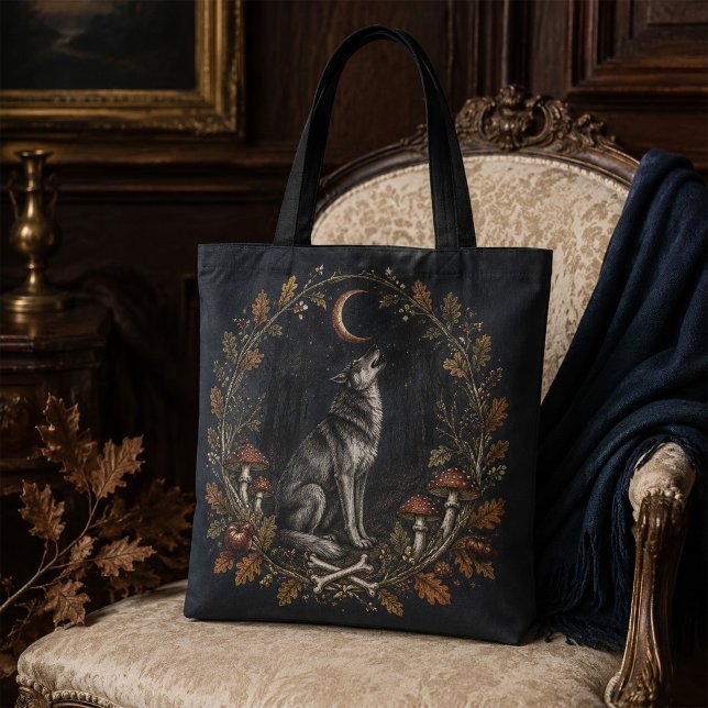 Victorinsk Samhain-varg Botanisk Gotisk Handväskor Tygkasse (Victorian Samhain Wolf Botanical Gothic Tote Bag)