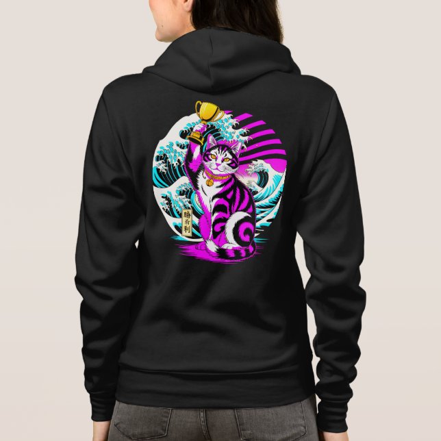  Victorious Japanese Wave Cat Champion Cat Lover  T Shirt (Baksida)