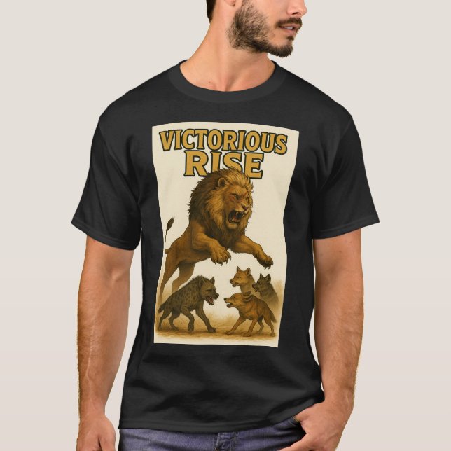 Victorious Rise | Motivational Lion Art T Shirt (Framsida)
