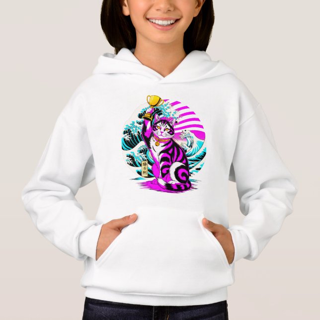 Victorious Wave Cat - Japanese Gamer Gift T Shirt (Framsida)