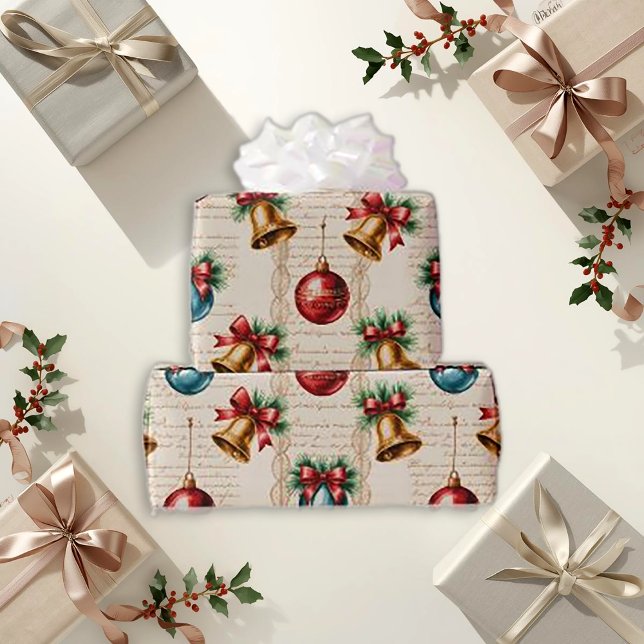 Victoriskt rött blått ornament presentpapper (Skapare uppladdad)
