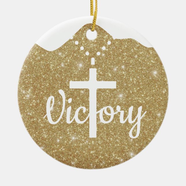 Victory Cross God's Love Inspirational Red  ⛪️ 🎄 Julgransprydnad Keramik (Framsidan)