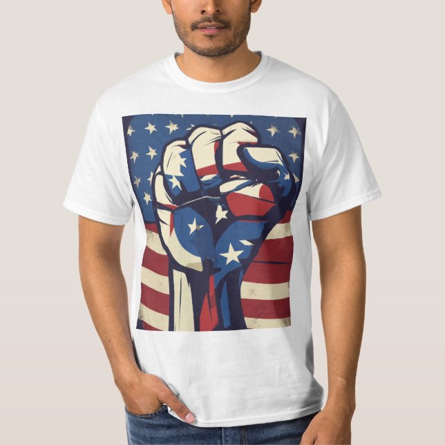 Victory Fist-T-Shirt Design: US Flagga Background T Shirt (Framsida)