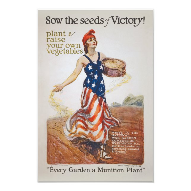 Victory Garden Liberty Sow Seeds WWI Propaganda Fototryck (Framsidan)