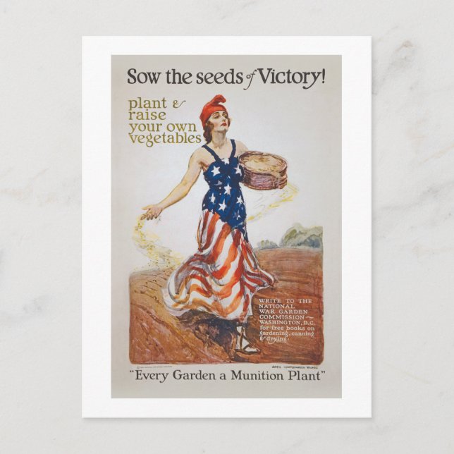 Victory Garden Liberty Sow Seeds WWI Propaganda Vykort (Framsida)