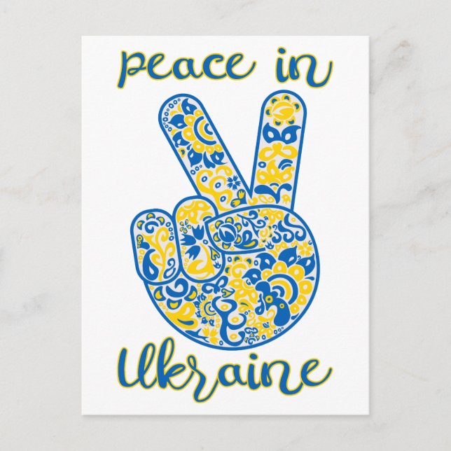 Victory gesture and lettering Peace in Ukraine Vykort (Framsida)