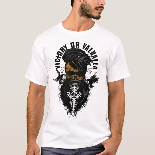 victory or valhalla Tete de mort hipster skull bar T Shirt (Framsida)
