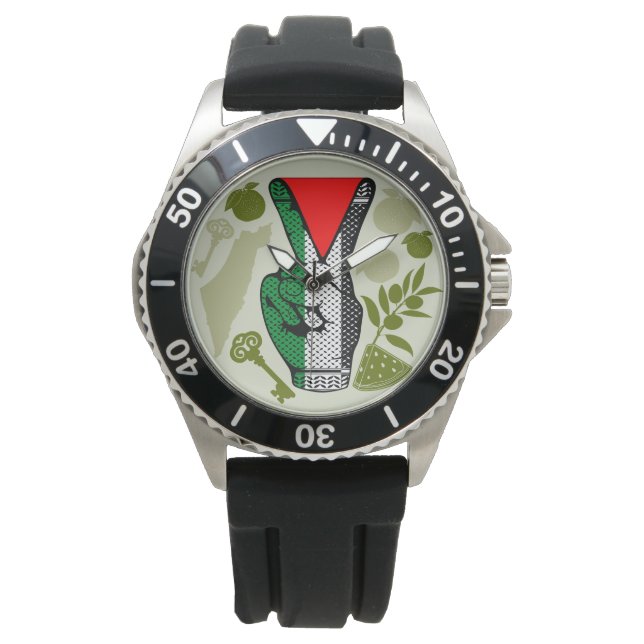 Victory Sign Hand Resistance Red Triangle Symbol Armbandsur (Framsida)