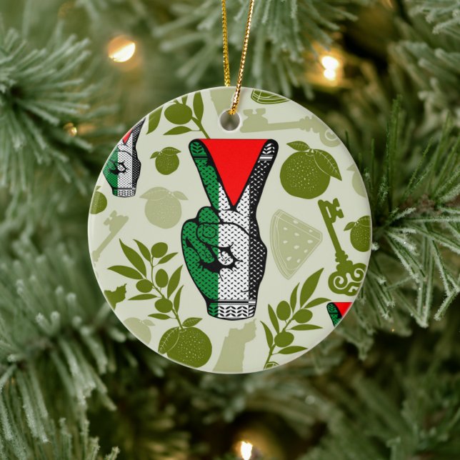 Victory Sign Hand Resistance Red Triangle Symbol Julgransprydnad Keramik (Träd)