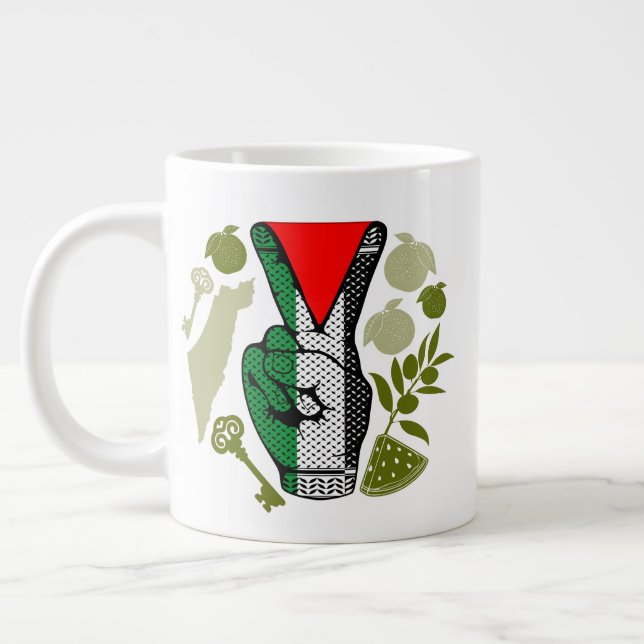 Victory Sign Hand Resistance Red Triangle Symbol Jumbo Mugg (Vänster)