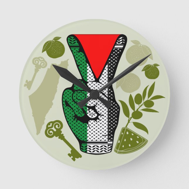 Victory Sign Hand Resistance Red Triangle Symbol Rund Klocka (Framsida)