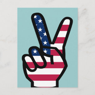Victory Sign with American Flagga Vykort