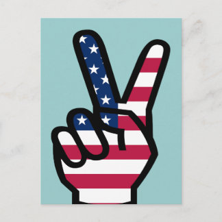 Victory Sign with American Flagga Vykort
