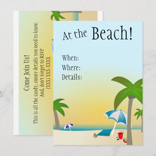 Vid Beach! inbjudan (Fram/baksida)