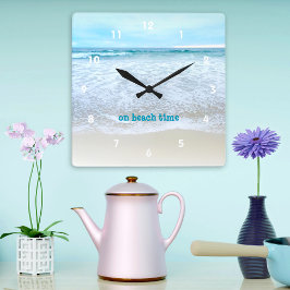Vid Beach Time California Ocean Vågar Photo Modern Fyrkantig Klocka