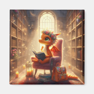 Vid Bibliotek - Orange Dragon Magnet