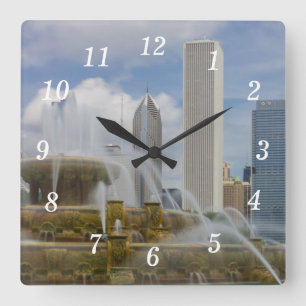 Vid Buckingham Fontän Wall Clock Fyrkantig Klocka