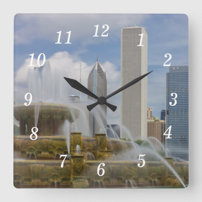 Vid Buckingham Fontän Wall Clock Fyrkantig Klocka (Framsida)