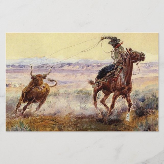 “Vid dammen” av Charles M Russell Brevpapper (Framsida)