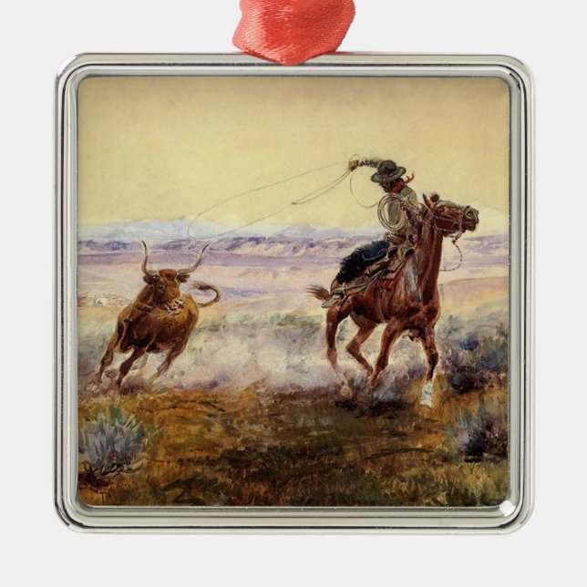 “Vid dammen” av Charles M Russell Julgransprydnad Metall (Framsidan)